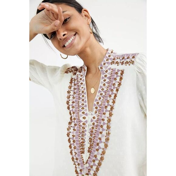 Anthropologie Embroidered Peasant Blouse Size 2 - Picture 2 of 10